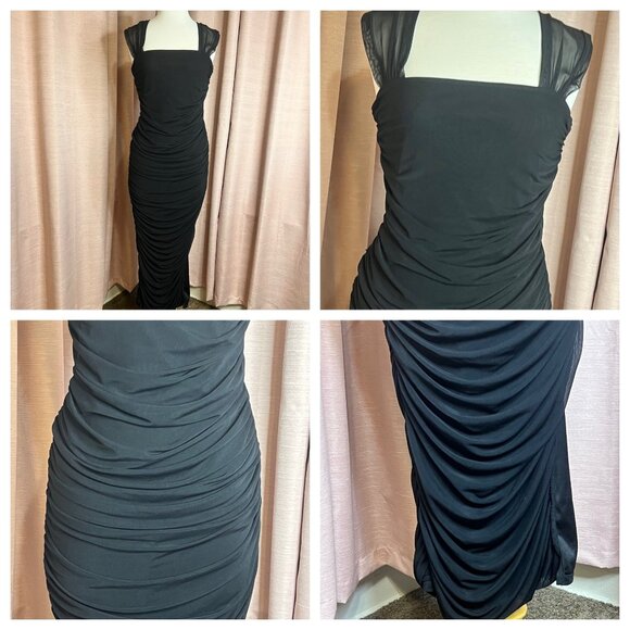 NWT Elegant SheinSxy L Black Ruched Maxi Dress Night Out Party Feminine Bodycore - Picture 12 of 16